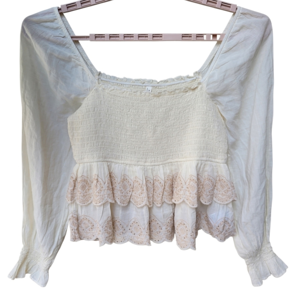 American Eagle Smocked Peasant Long Sleeve Tiered Ruffle Top Size M